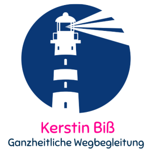 Logo von Kerstin Biß für ganzheitliche Wegbegleitung mit Leuchtturm im blauen Kreis 